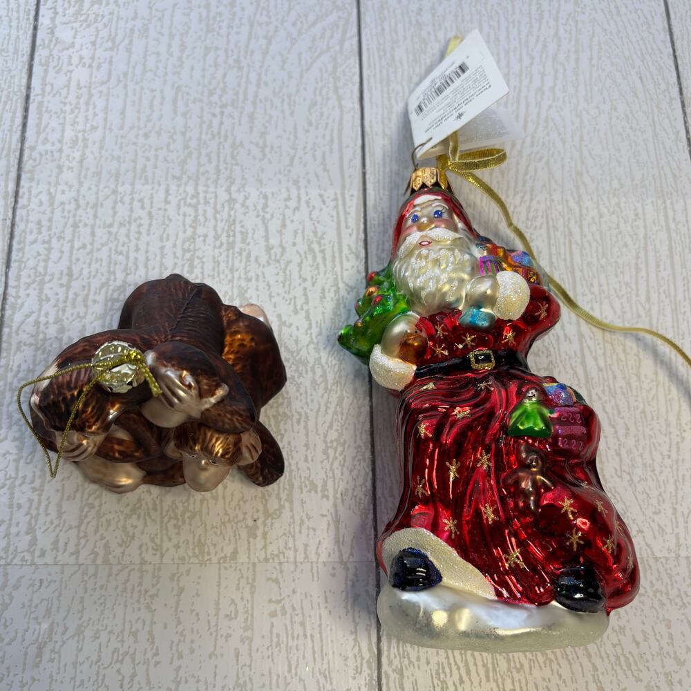 Christopher Radko Christmas Ornaments 2 Piece Santa Monkeys
